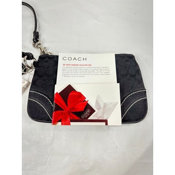 Coach 40095 Signature Contrast Trim Wristlet Pouch Clutch Black new - Picture 2 of 7